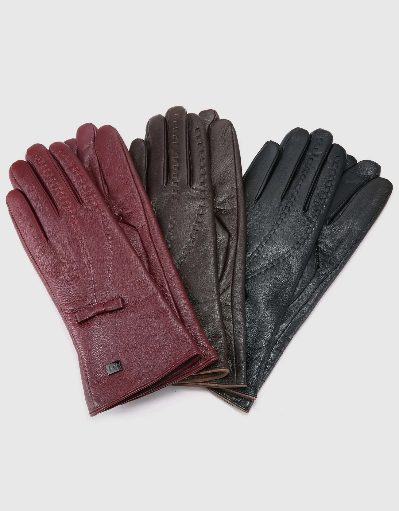 Women's Bow and Stitch Touchscreen Sheepskin Gloves