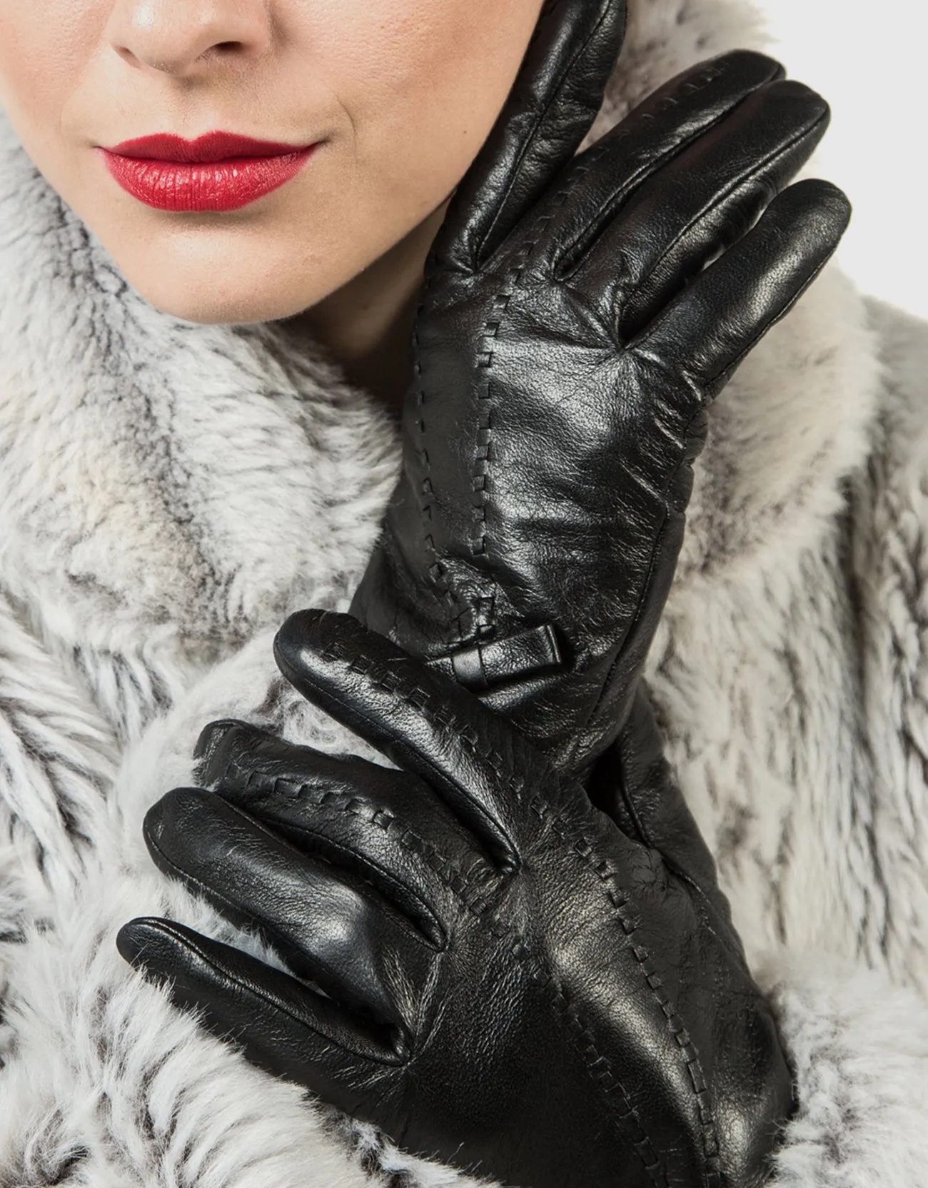 Women's Bow and Stitch Touchscreen Sheepskin Gloves