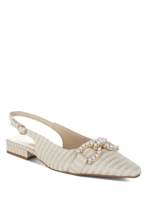 Women's Pearl-Detailed Horsebit Woven Flats