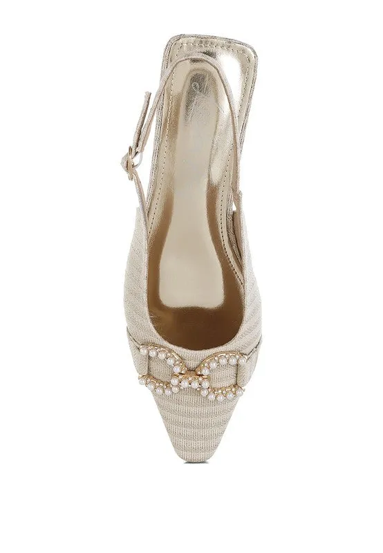 Women's Pearl-Detailed Horsebit Woven Flats