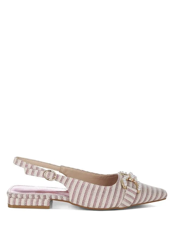 Women's Pearl-Detailed Horsebit Woven Flats