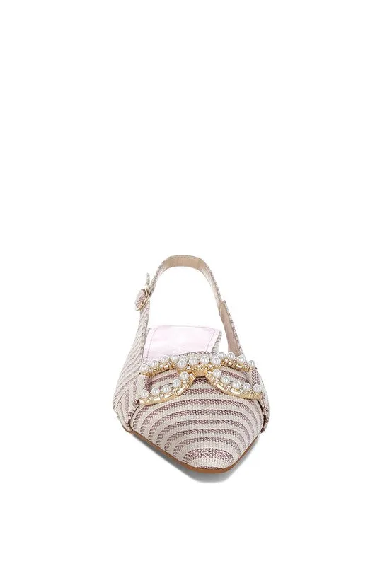 Women's Pearl-Detailed Horsebit Woven Flats