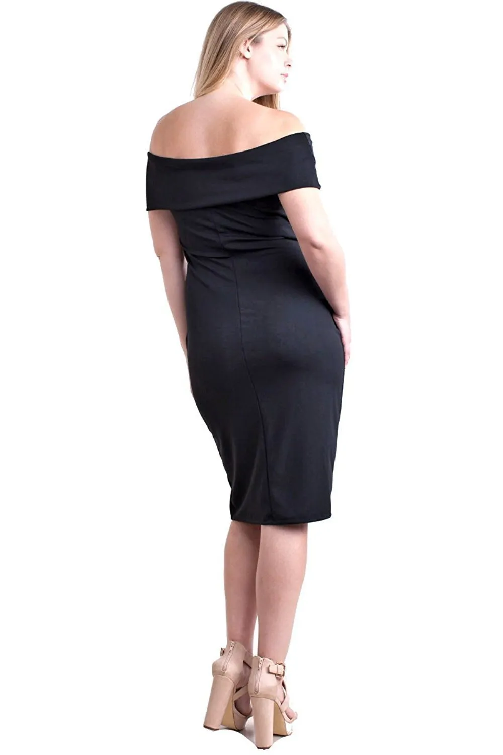 Women's Plus Size Black Off Shoulder Dress with Red Roses