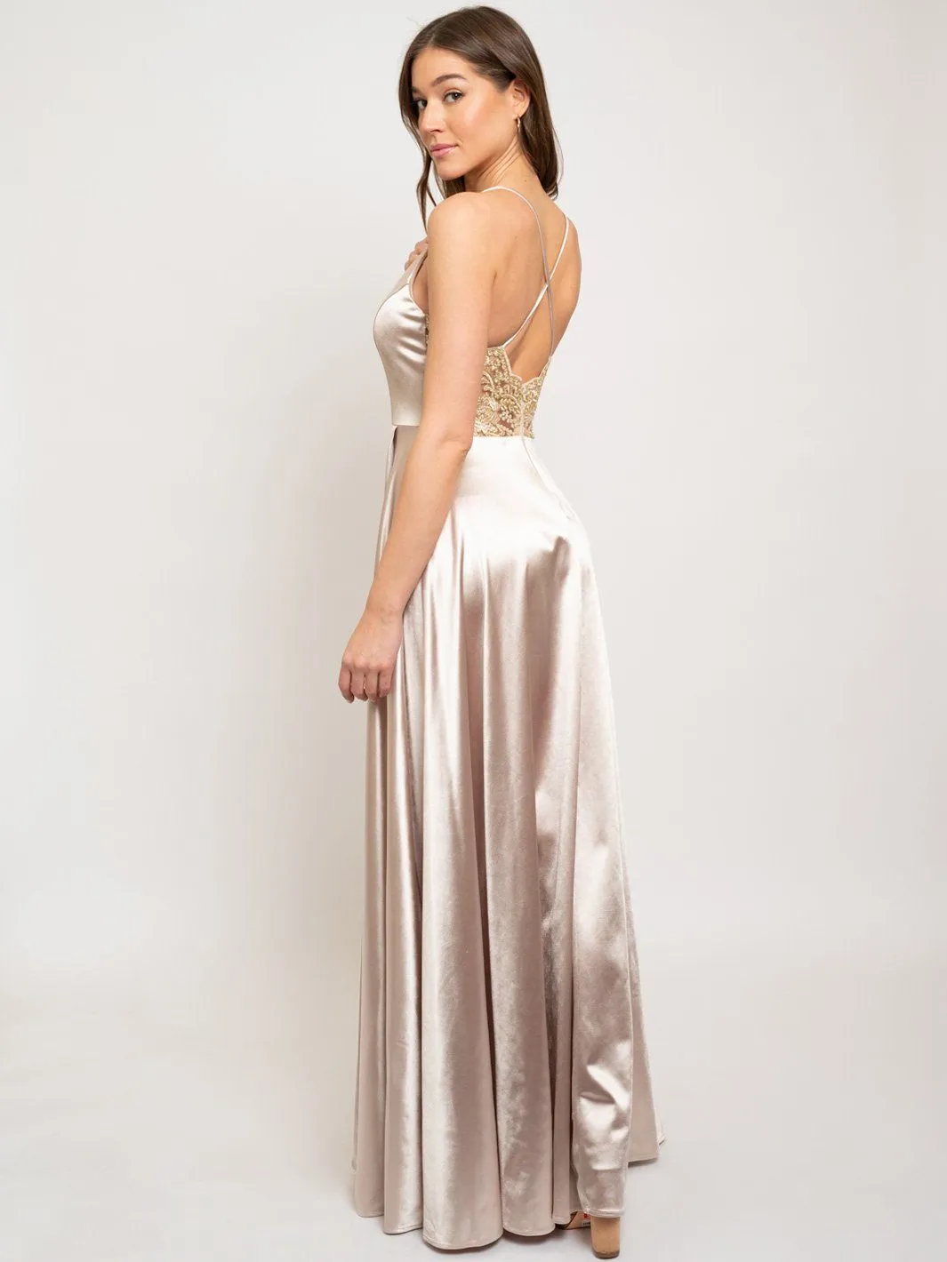 WOMEN'S SLEEVELESS V-NECK CROSS BACK GOWN MAXI DRESS