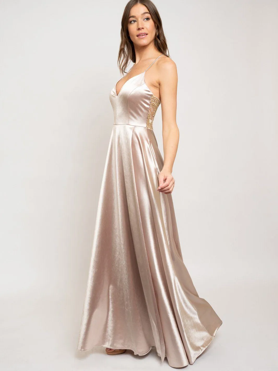 WOMEN'S SLEEVELESS V-NECK CROSS BACK GOWN MAXI DRESS