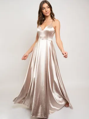 WOMEN'S SLEEVELESS V-NECK CROSS BACK GOWN MAXI DRESS