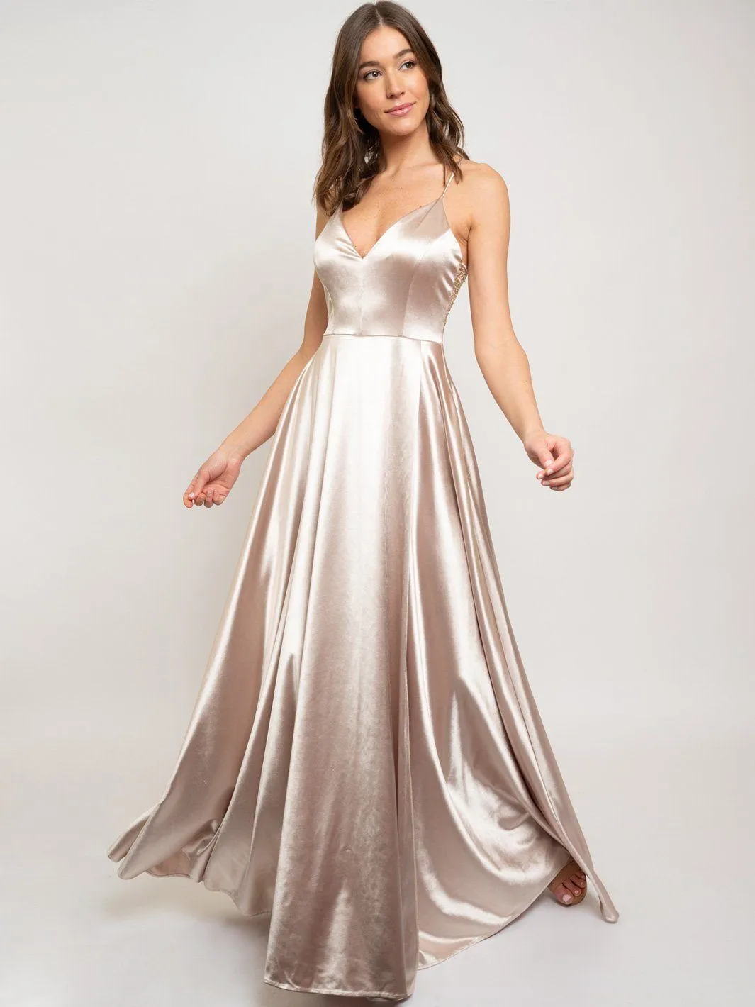 WOMEN'S SLEEVELESS V-NECK CROSS BACK GOWN MAXI DRESS