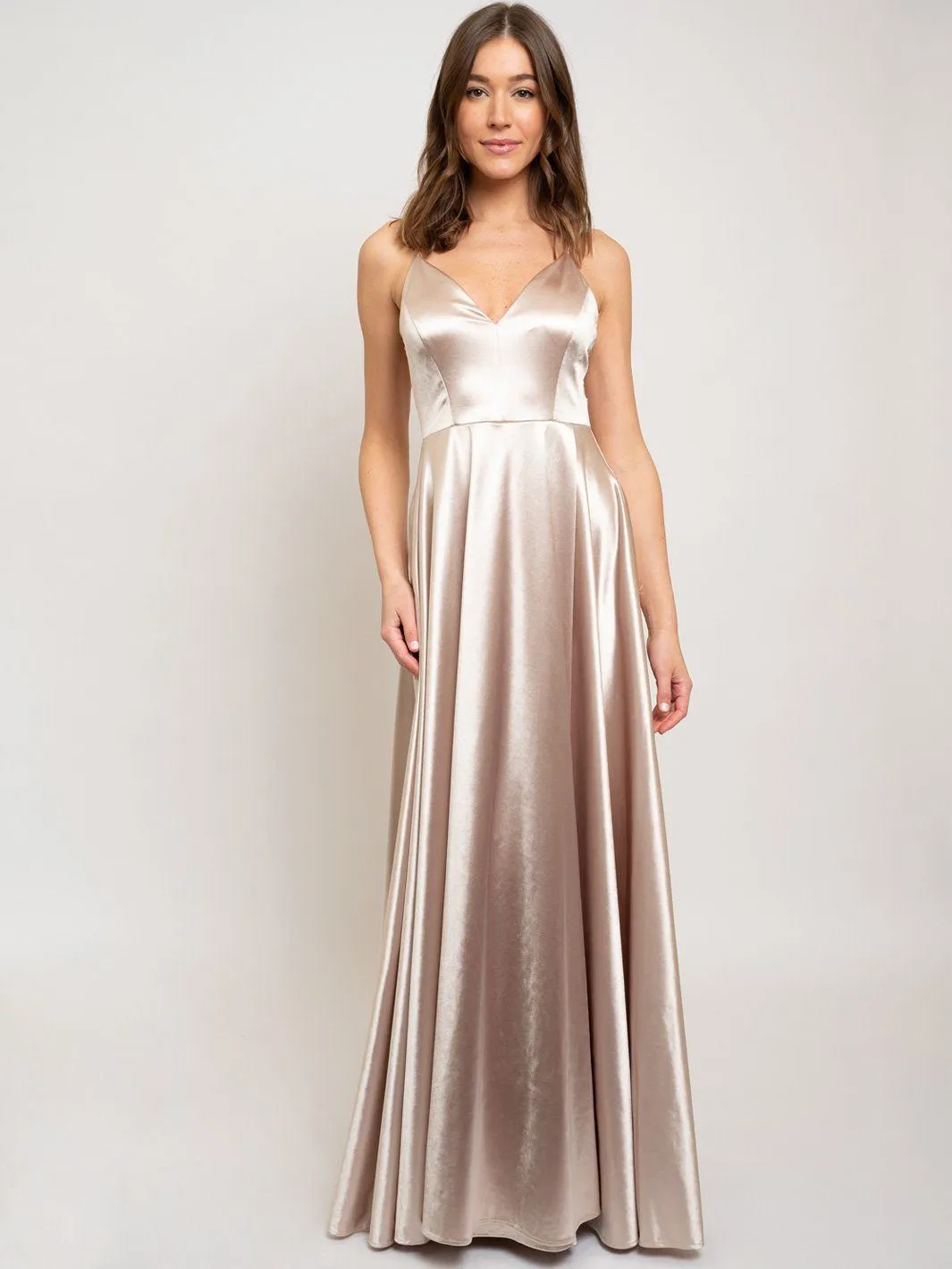 WOMEN'S SLEEVELESS V-NECK CROSS BACK GOWN MAXI DRESS