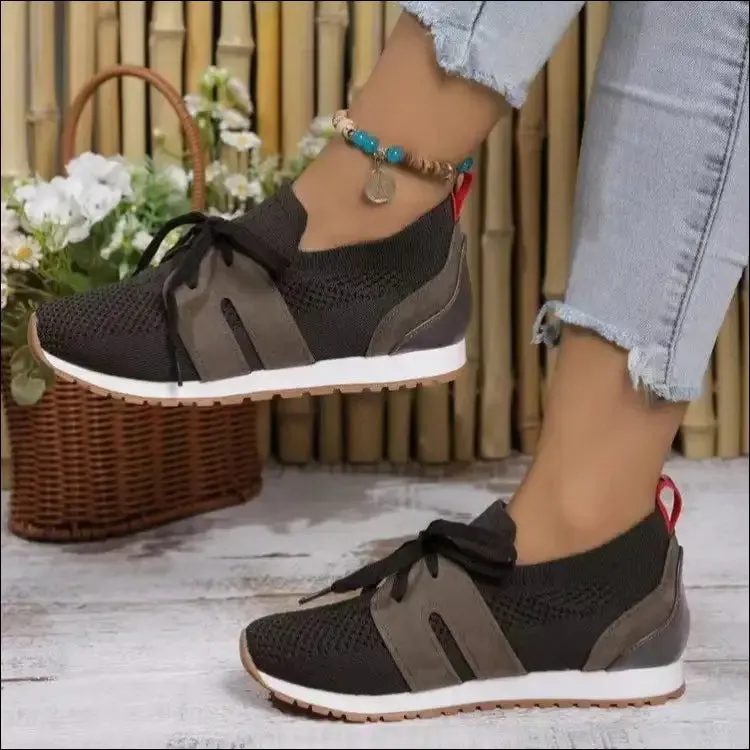 Woven Lace Up Round Toe Flats - Chic Athletic Style