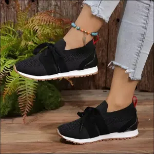 Woven Lace Up Round Toe Flats - Chic Athletic Style