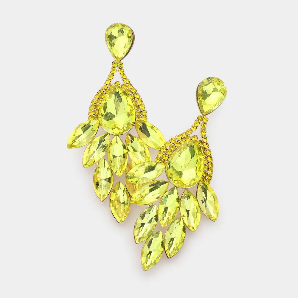 Yellow Teardrop Accented Marquise Cluster Stone Pageant Chandelier Earrings  | Prom Earrings | 540224