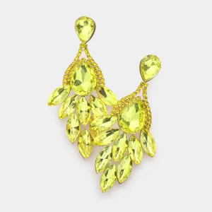Yellow Teardrop Accented Marquise Cluster Stone Pageant Chandelier Earrings  | Prom Earrings | 540224