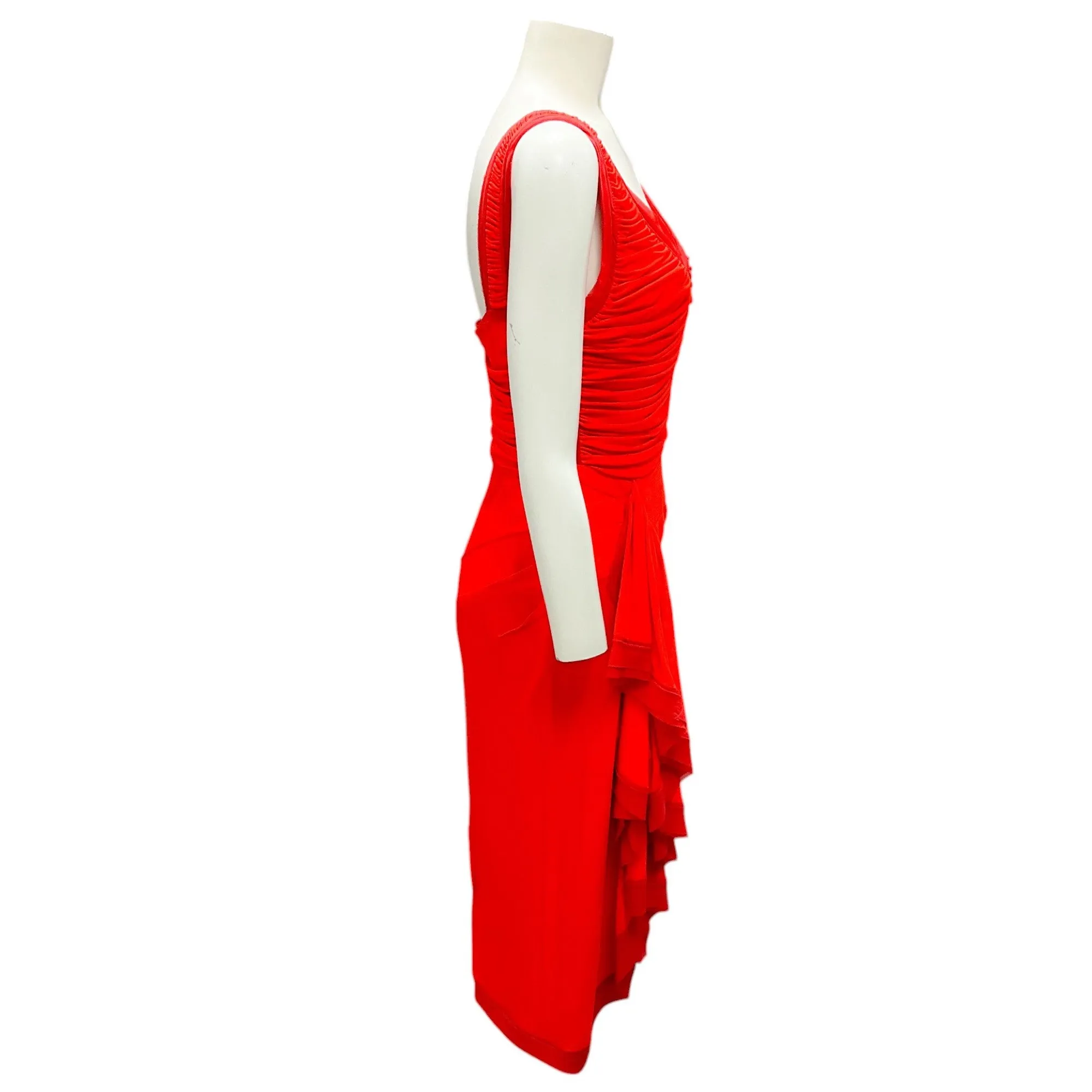 Zac Posen Mandarin Red Draped Sleeveless Cocktail Dress