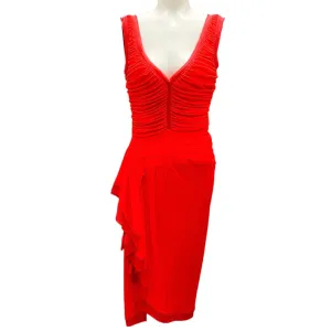 Zac Posen Mandarin Red Draped Sleeveless Cocktail Dress