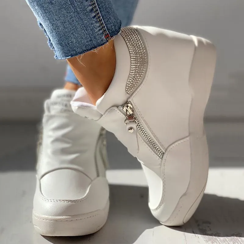 Zippper Studded Platform Wedges Casual Sneakers