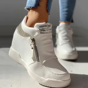 Zippper Studded Platform Wedges Casual Sneakers