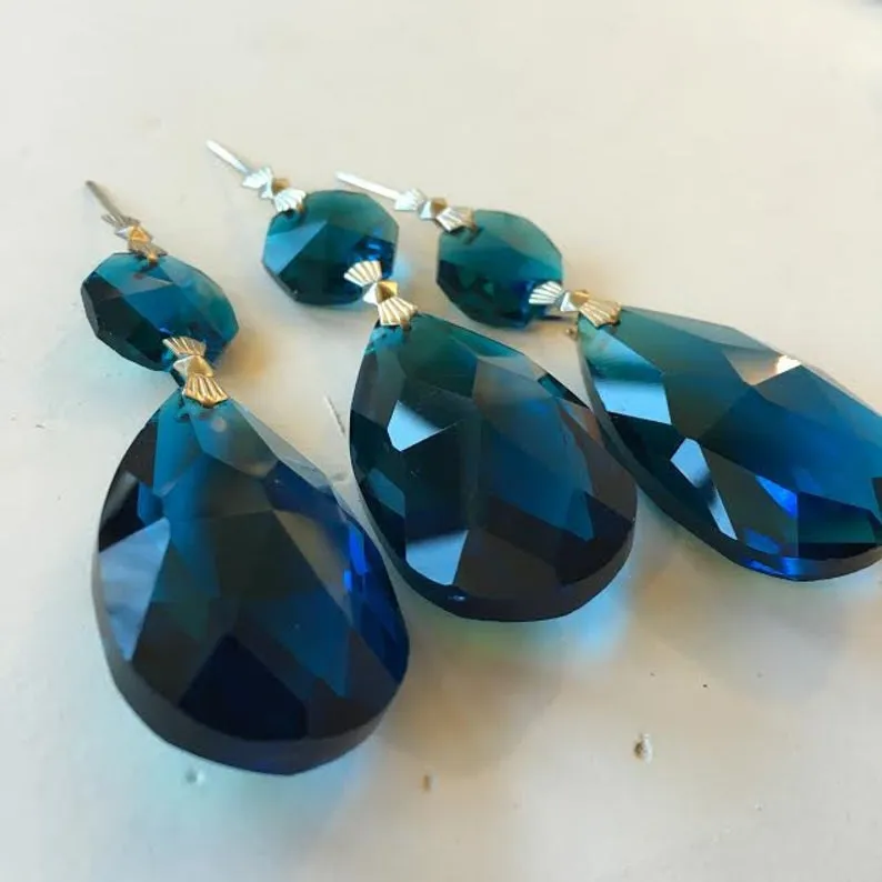 Zircon Blue Teardrops Chandelier Crystals Ornaments, Pack of 5